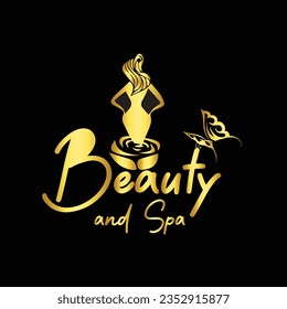 Beauty And Spa Vector Icon with Golden Gradient color with Black Background