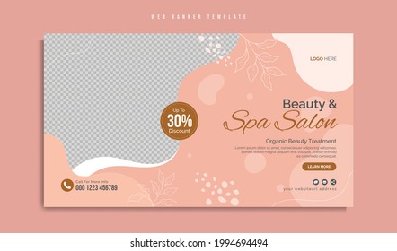 Beauty spa web banner template design. Health and body massage, makeup parlour, salon, cosmetic treatment service marketing video thumbnail. Social media business promotion cover or flyer with logo.