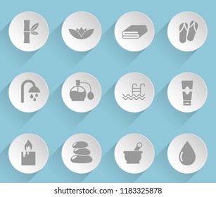 beauty and spa web icons on light paper circles