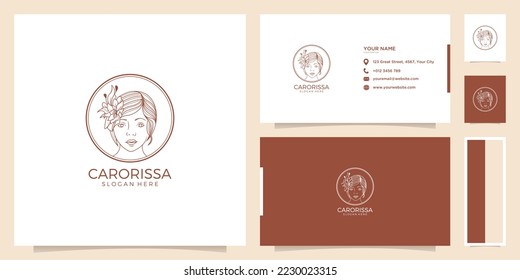 Beauty spa woman logo monoline luxury with business card concept