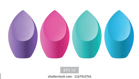 Beauty sponge for blending makeup. Colored vector set. Realistic 3d illustrations