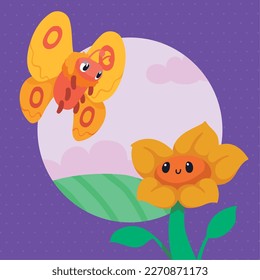 beauty spring flower and butterfly characters