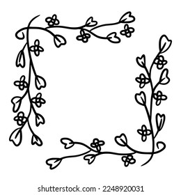 beauty square frame floral and flower element hand drawn illustration for wedding or invitation decoration and ornament