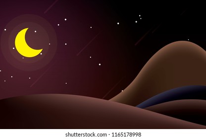 beauty stary night mount landscape vector illustration