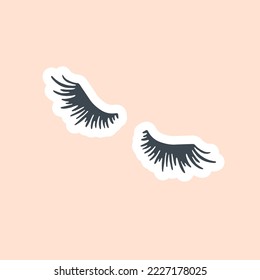 Beauty sticker with eyelashes cartoon illustration. Beauty product, eyelashes. Glamour, stationery, fashion concept