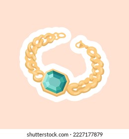 Beauty sticker with gold necklace cartoon illustration. Jewelry, stylish accessories. Glamour, stationery, fashion concept