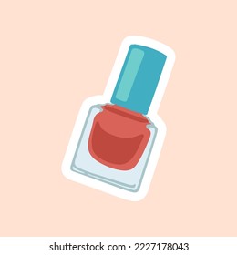 Beauty sticker with nail polish cartoon illustration. Beauty product, nail polish, cosmetic. Glamour, stationery, fashion concept