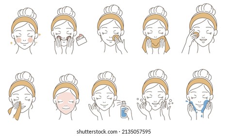 Conjunto de colecciones de pegatinas de belleza, diseño plano de dibujos animados Vector Premium