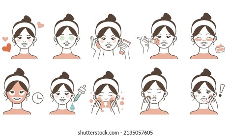 Beauty stickers collection set, cartoon style flat design Premium Vector