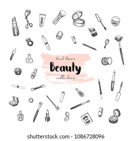 Beauty store collection with make up. Vector illustration.