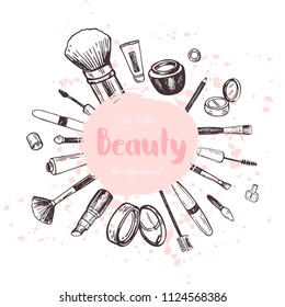 Beauty store collection with make up. Vector illustration.