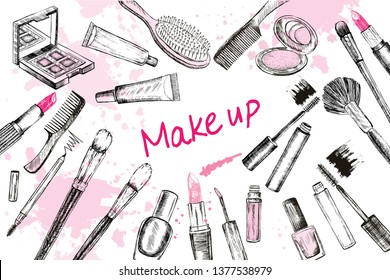 Beauty store collection with make up.