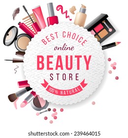 beauty store emblem with type design and cosmetics - Shutterstock ID 239464015
