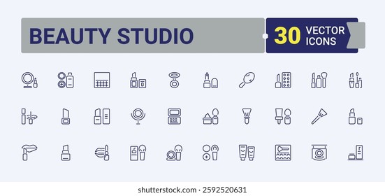Beauty Studio icon set. Pack of barbershop, woman, product, green tea, stone, beauty parlour, body and more. Pixel perfect. Editable vector icon and illustration.