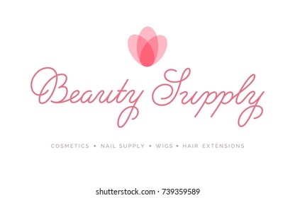 Beauty Supply Logo Vector Lettering. Custom Handmade Calligraphy. Vector Illustration.