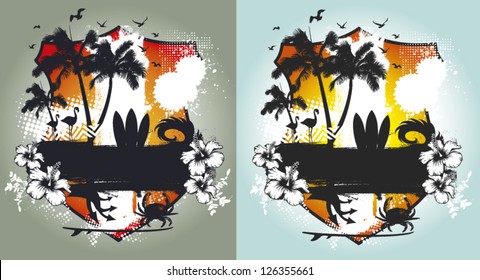 beauty surf summer shield with tables and palms