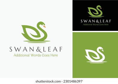 Beauty Swan with Leaf logo design for Organic Nature Wildlife on water lake creek river