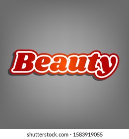 Beauty text. Flat red icon with linear white icon with gray shadow at grayish background. Illustration.