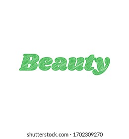 Beauty text. Green scribble Icon with solid contour on white background. Illustration.