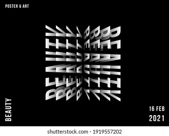 Beauty Text Poster on black background. White paper letters with 3d effect. Modern design vector illustration for beauty industry