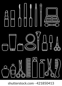 beauty thin line icon set on black background