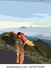 
beauty from the top of the mountain merbabu-vector