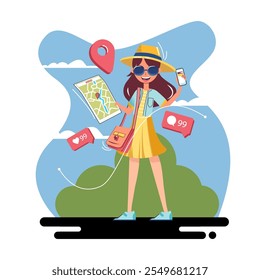 Beauty tourist character illustration design
