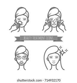 Beauty treatment icons, face care, mask for your design