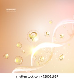 Beauty treatment nutrition skin care design. Vitamin A drop with white sphere. Regenerate cream and Vitamin Background of Concept Skin Care Cosmetic. Vector illustration.