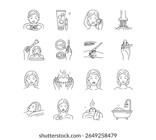 Beauty Treatments and Spa Line Art Icons Outline Vector Collection for Wellness and Personal Care