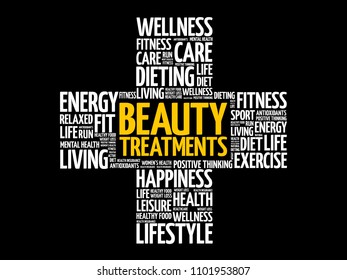Beauty Treatments word cloud collage, health cross concept