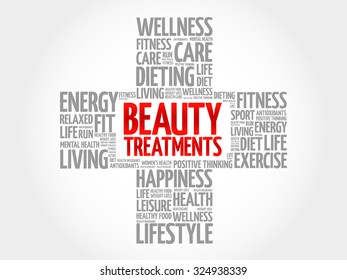 Beauty Treatments word cloud, health cross concept
