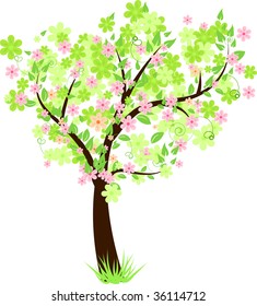 Beauty tree with green leaves and flowers