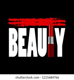 Beauty T-shirt fashion print with red lipstick