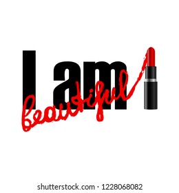 I am Beauty T-shirt fashion print with red lipstick