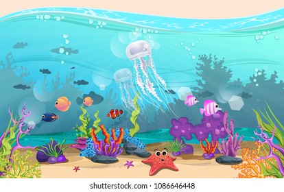 the beauty of underwater scenery. marine habitats and ecosystems. fish and coral reefs are beautiful.