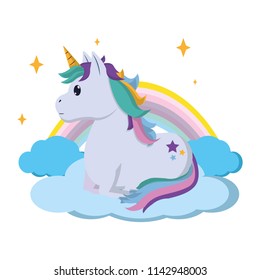beauty unicorn hairstyle with clouds and rainbow