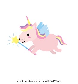 beauty unicorn with wings and magic wand