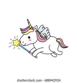 beauty unicorn with wings and magic wand