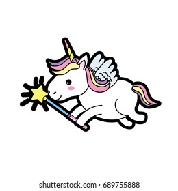 beauty unicorn with wings and magic wand