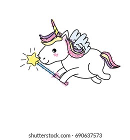 beauty unicorn with wings and magic wand