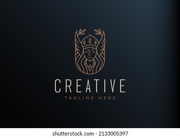 Beauty Valkyrie Goddess Logo Line Art Design Template