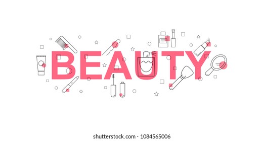 Beauty vector banner. Word with line icon. Vector background