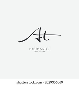 AT Beauty vector, handwritten logo of initial signature, wedding, fashion, jewelry, boutique, floral and botanical with creative template