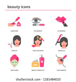Beauty vector icons set flat style