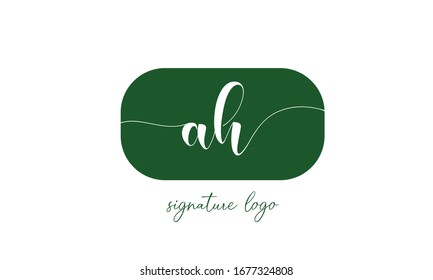 Beauty vector Initial letters AH with leaf. Signature, handwriting, fashion, boutique, wedding, jewelry, botanical , floral logo creative Vector logo Design template
