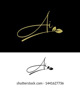 Beauty vector Initial letters AI with leaf. Signature, handwriting, fashion, boutique, wedding, jewelry, botanical , floral logo creative Vector logo Design template