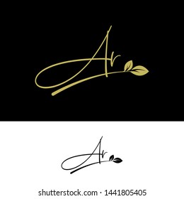 Beauty vector Initial letters AR with leaf. Signature, handwriting, fashion, boutique, wedding, jewelry, botanical , floral logo creative Vector logo Design template