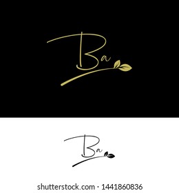 Beauty vector Initial letters BA with leaf. Signature, handwriting, fashion, boutique, wedding, jewelry, botanical , floral logo creative Vector logo Design template