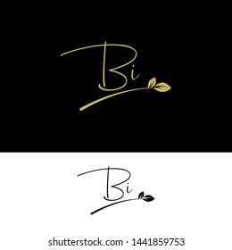 Beauty vector Initial letters BI with leaf. Signature, handwriting, fashion, boutique, wedding, jewelry, botanical , floral logo creative Vector logo Design template